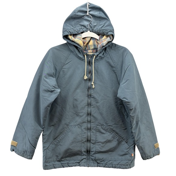 Mollusk Jacket Womens Large Blue Hooded Parka Flannel Lined Insulated Made USA
